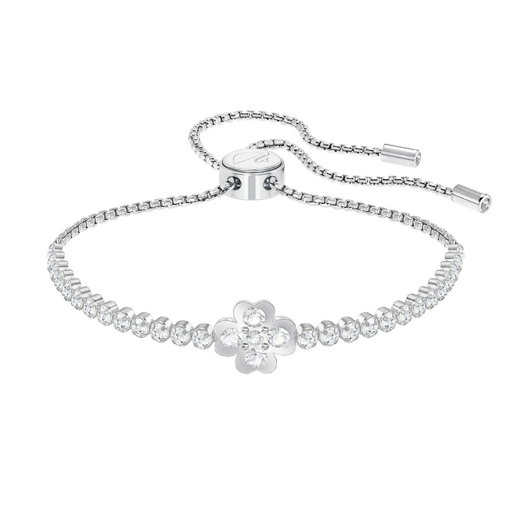 Swarovski Crystal White Rhodium-Plated Clover Bolo Bracelet